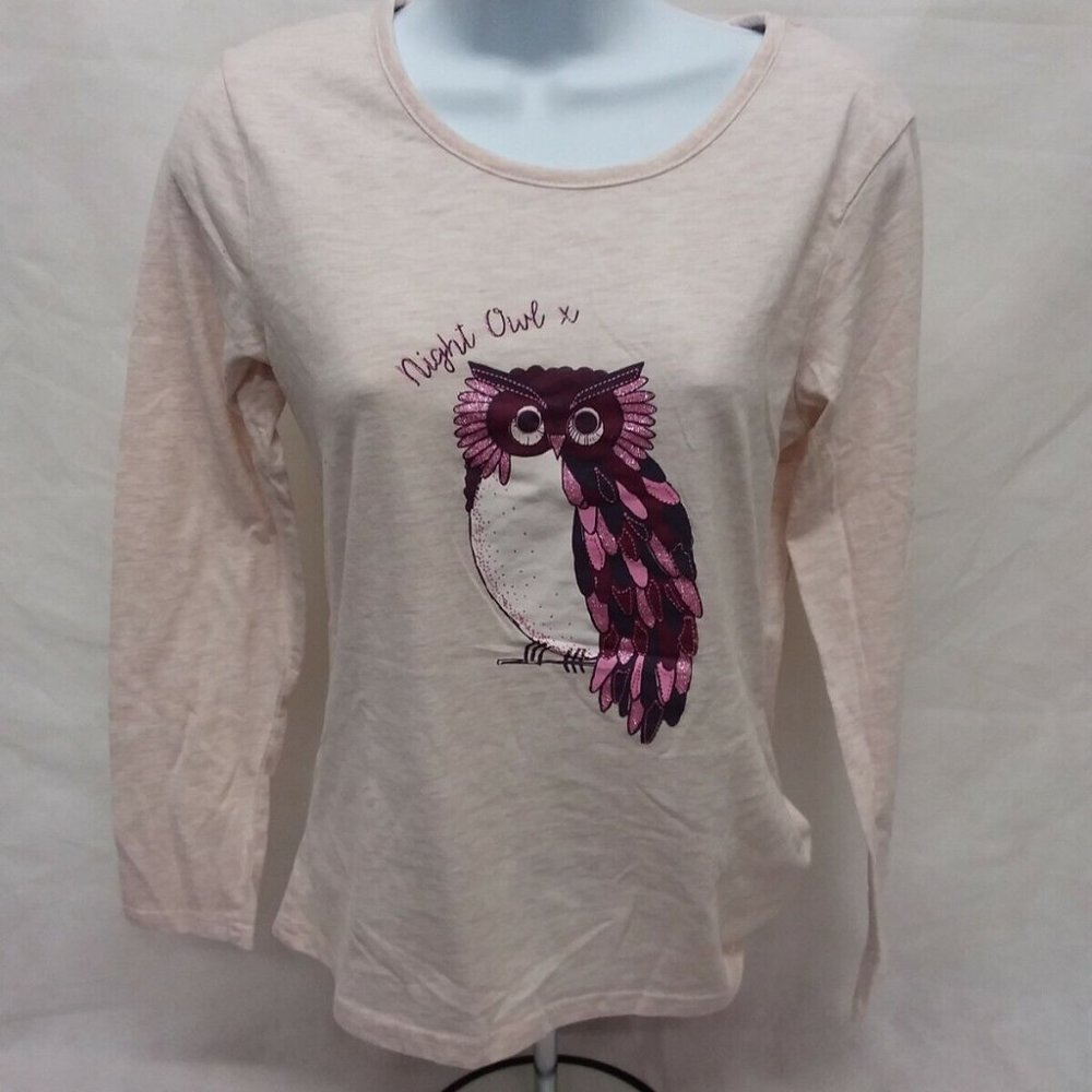 Women's Small Love to Lounge Long Sleeve Ivory Round Neck T-Shirt